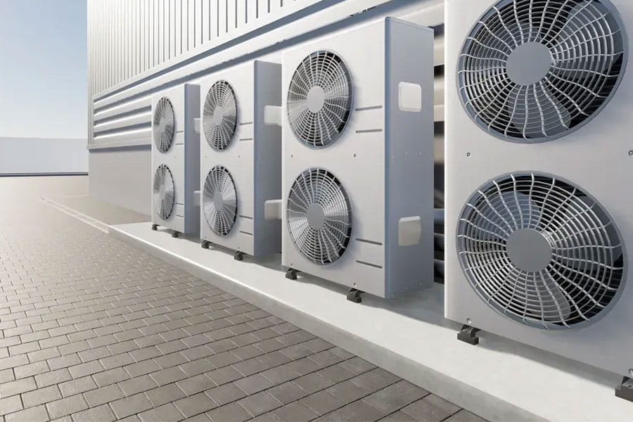 Outdoor AC units lined up for maintenance service