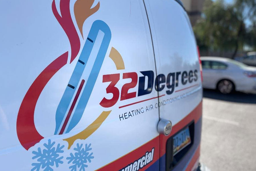 32 Degrees HVAC service van logo in Las Vegas, NV