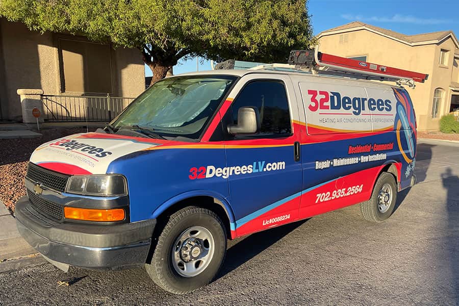 32 Degrees service van for air purifier installation in Las Vegas NV