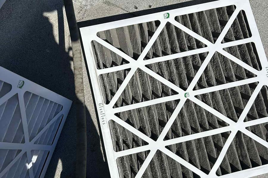 Dirty air filter removed during HVAC filter replacement in Las Vegas NV