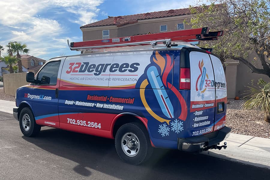 32 Degrees service van for ductwork installation in Las Vegas