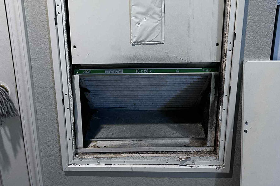 Hydronic heating air filter access panel in Las Vegas